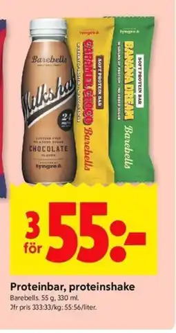 ICA Kvantum Barebells Proteinbar, proteinshake erbjuda