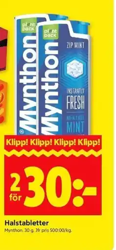 ICA Kvantum Mynthon Halstabletter erbjuda
