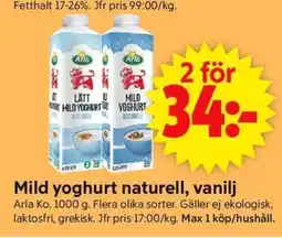 ICA Supermarket Mild yoghurt naturell, vanilj erbjuda