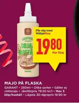 Willys GARANT Majo på flaska erbjuda