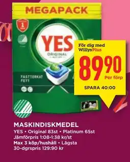 Willys MASKINDISKMEDEL, Medlemspris erbjuda