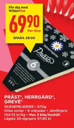 Willys PRÄST , HERRGÅRD , GREVÉ , Medlemspris erbjuda
