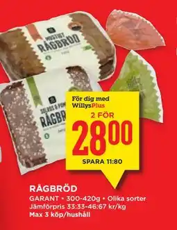 Willys RÅGBRÖD, Medlemspris erbjuda