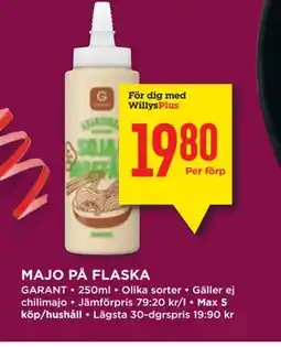 Willys MAJO PÅ FLASKA, Medlemspris erbjuda