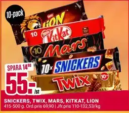 ÖoB SNICKERS, TWIX, MARS, KITKAT, LION, SEK 55 erbjuda