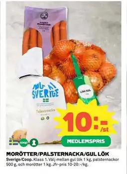 Coop Daglivs MORÖTTER/PALSTERNACKA/GUL LÖK, Medlemspris erbjuda