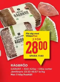 Willys GARANT Rågbröd erbjuda
