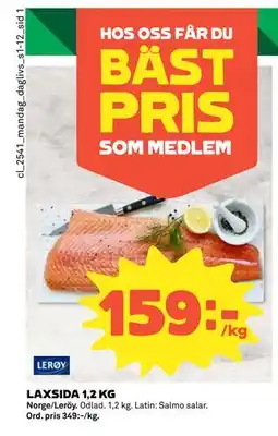 Coop Daglivs LAXSIDA 1,2 KG, SEK 159 erbjuda