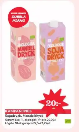 Hemköp Garant Eko Sojadryck, Mandeldryck erbjuda
