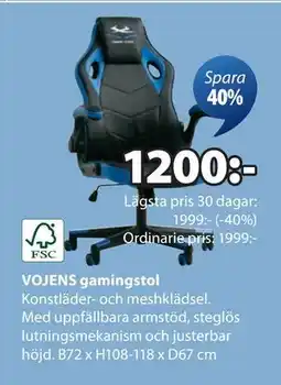 JYSK VOJENS gamingstol, SEK 1200 erbjuda