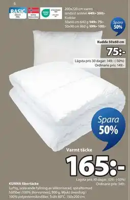 JYSK KUNNA fibertäcke, SEK 165 erbjuda