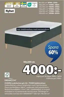 JYSK KVENNA resårbotten grå-40 + TOSEN bäddmadrass, SEK 4000 erbjuda