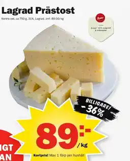 Pekås Lagrad Prästost Kortpris! Max 1 förp per hushåll erbjuda