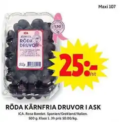 ICA Maxi Röda kärnfria druvor i ask erbjuda