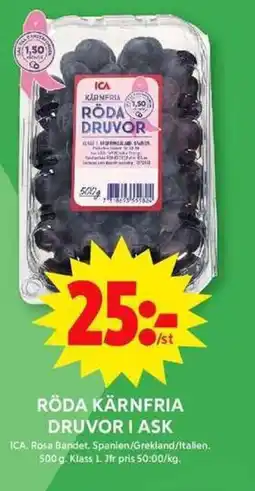 ICA Maxi Röda kärnfria druvor i ask erbjuda