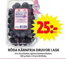 ICA Maxi ICA Röda kärnfria druvor i ask erbjuda