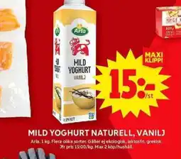 ICA Maxi ARLA Mild yoghurt naturell, vanilj erbjuda
