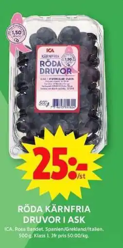 ICA Maxi ICA Röda kärnfria druvor i ask erbjuda