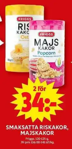 ICA Maxi FRIGGS Smaksatta riskakor, majskakor erbjuda