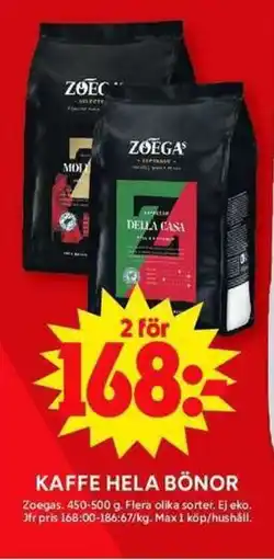 ICA Maxi ZOEGAS Kaffe hela bönor erbjuda
