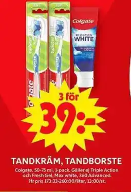 ICA Maxi COLGATE Tandkräm, tandborste erbjuda
