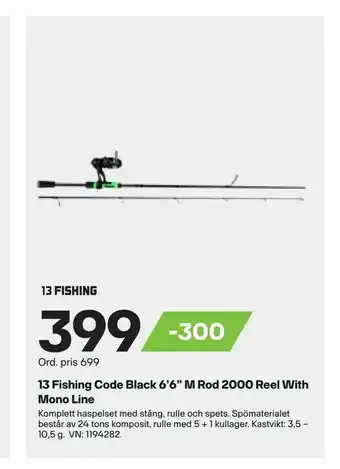XXL 13 Fishing Code Black 6'6" M Rod 2000 Reel With Mono Line erbjuda