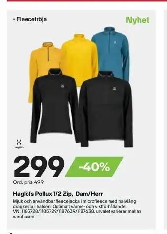 XXL Haglöfs Pollux 1/2 Zip, Dam/Herr erbjuda