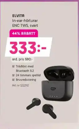 Elon ELVITA In-ear-hörlurar ENC TWS, svart erbjuda