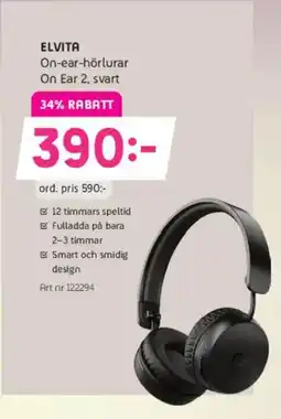 Elon ELVITA On-ear-hörlurar On Ear 2, svart erbjuda