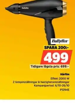 Power BABYLISS Hårfön erbjuda