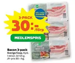 Stora Coop Bacon 3-pack, Medlemspris erbjuda