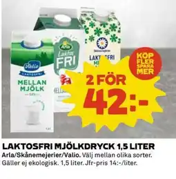 Coop ARLA/SKÅNEMEJERIER/VALIO Laktosfri mjölkdryck erbjuda