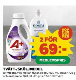 Coop A+/NOORA Tvätt-/sköljmedel erbjuda