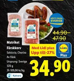 Lidl Matriket Färskkorv, Pris i appen erbjuda