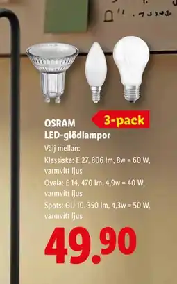 Lidl OSRAM LED-glödlampor, SEK 49.9 erbjuda