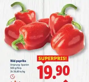 Lidl Röd paprika, SEK 19.9 erbjuda