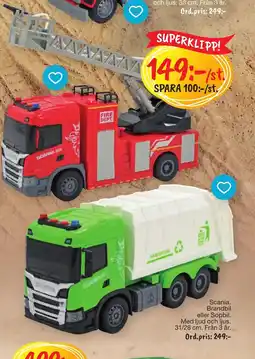 Leklust Scania. Brandbil eller Sopbil. Med ljud och ljus. Från 3 år. erbjuda