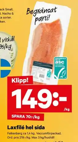 City Gross Laxfilé hel sida, SEK 149 erbjuda