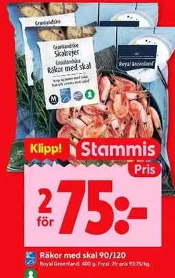 ICA Kvantum Royal Greenland Räkor med skal 90/120 erbjuda