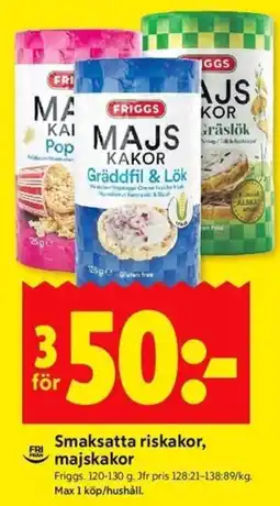 ICA Kvantum FRIGGS Smaksatta riskakor, majskakor erbjuda