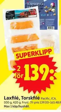 ICA Supermarket Pacific, ICA. Laxfilé, Torskfilé erbjuda