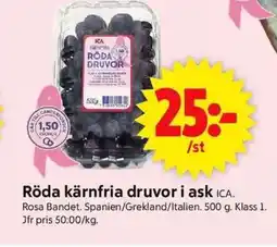 ICA Supermarket ICA Röda kärnfria druvor i ask erbjuda
