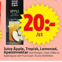 ICA Supermarket GOD MORGON Juice Äpple, Tropisk, Lemonad, Apelsinnektar erbjuda