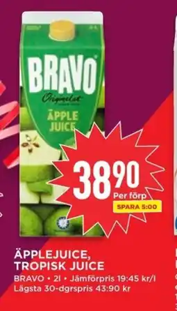 Willys BRAVO Äpplejuice, tropisk juice erbjuda