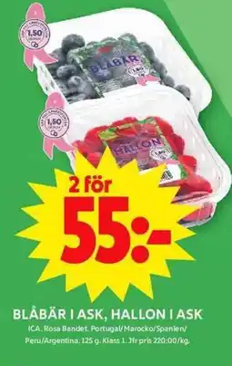 ICA Maxi ICA Blåbär i ask, hallon i ask erbjuda