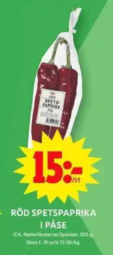 ICA Maxi ICA Röd spetspaprika i påse erbjuda