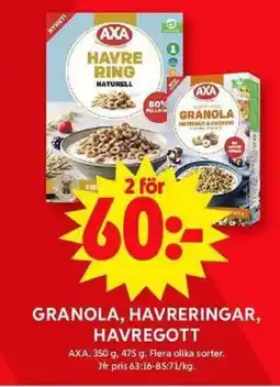 ICA Maxi AXA Granola, havreringar, havregott erbjuda