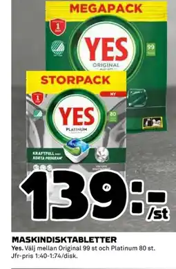 Coop YES Maskindisktabletter erbjuda