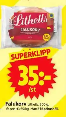 ICA Supermarket Falukorv Lithells erbjuda