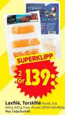 ICA Supermarket Laxfilé, Torskfilé erbjuda